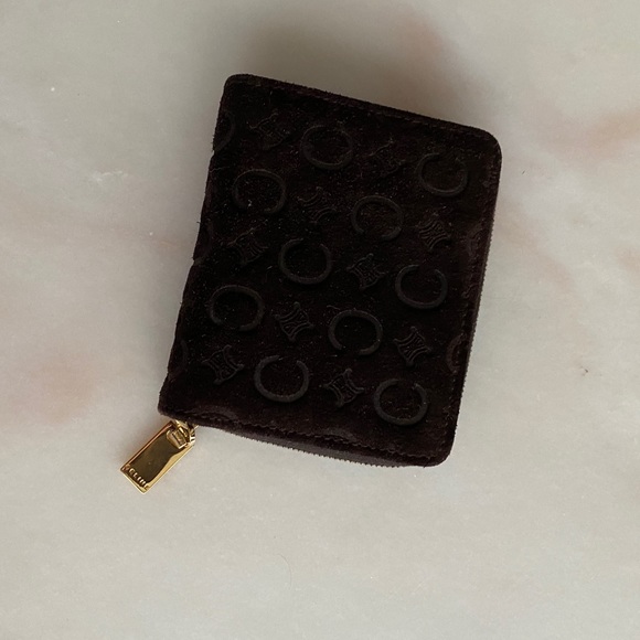 Brown suede Celine zip around card wallet - Picture 3 of 6